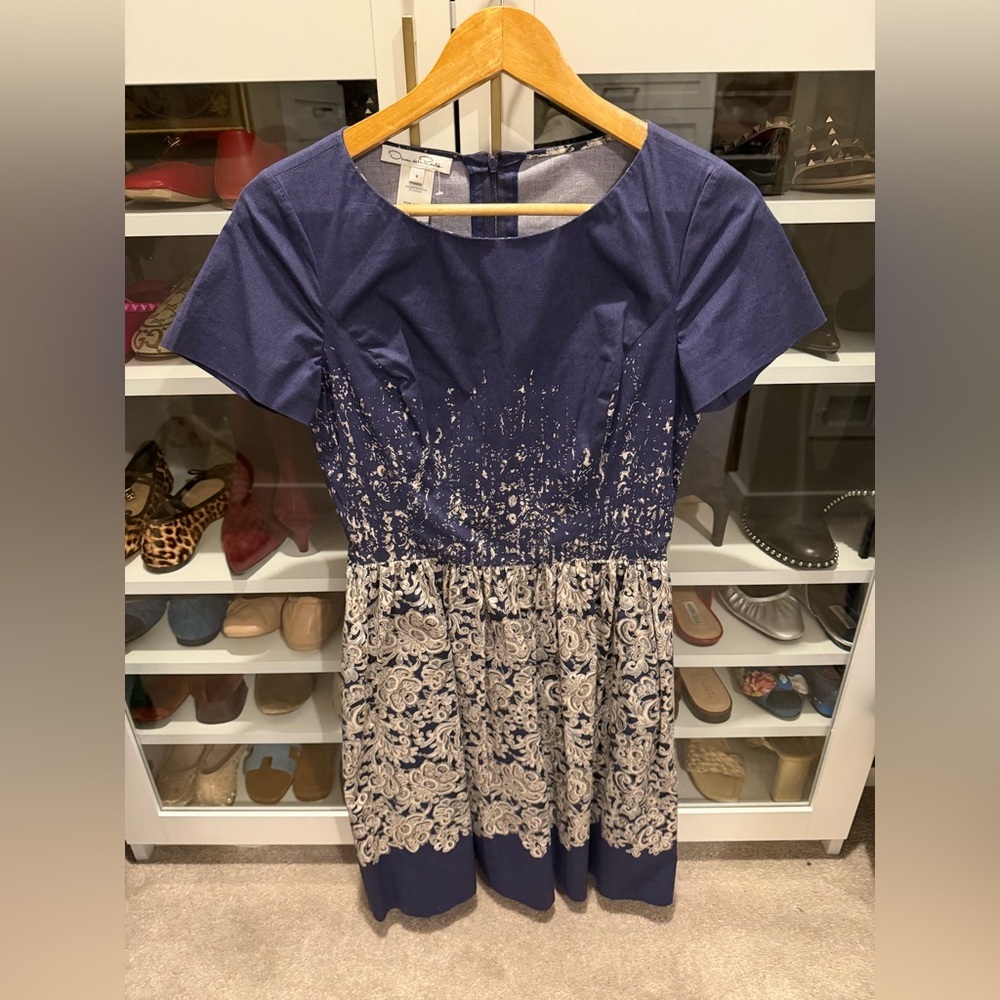 Oscar de la Renta Midnight Blue Dress with Ivory